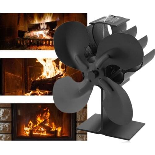 Black Fireplace 4 Blades Heat Powered Stove Fan Log Wood Burner Quiet Home Fireplace Fan Efficient Heat Distribution