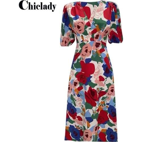 CHICLADY Fashion Chic Vintage Street Dress Summer Aesthetic Floral Dress Vestidos Robe Elegant Party Dinner Frocks Women Paris