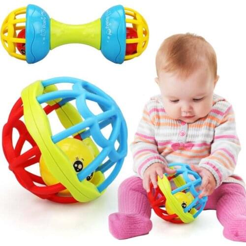 Baby Teether Rattle 0-3 Years Old Intellectual Toy Soft Teether Plastic Hand Rattle Puzzle Early Education Interactive Toy