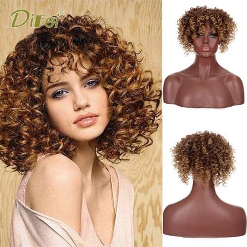 DIFEI Synthetic Brown Yellow Hair 3 Clip In Toupee Hairpieces Natural Color Kinky Curly Hair Fringe Top Closures Hairpieces