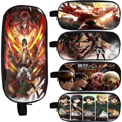 Double Layer Attack On Titan Pencil Bags Cartoon Pencil Cases Anime Makeup Case Children School Stationery Case Pouch Pencil Box