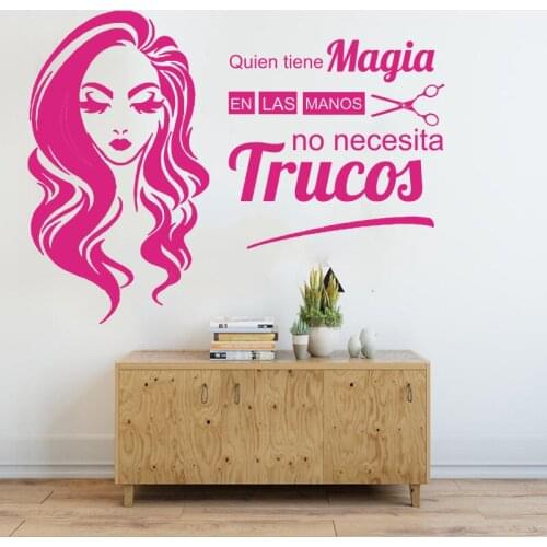 Spanish Beauty Salons Hairdressers Who Has Magic Wall Sticker Hair Nail Spa Beauty Shop Window Female Wall Decal Vinyl Art