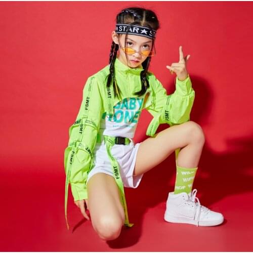 Jazz Girl Sets Dancer Outfit Fluorescent Green Hip-Hop Street Dance Clothes Cheerleader Uniform Kpop Outfit Stage Costume DL8305