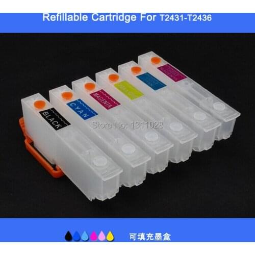 INK WAY T2431-T2436 Refillable ink cartridge for XP950 XP750 XP850 with auto reset chip,1 Set, 6 PCS