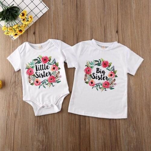 Big Little Sister Matching Tops T-shirt Kids Baby Girl Romper Bodysuit Jumpsuit
