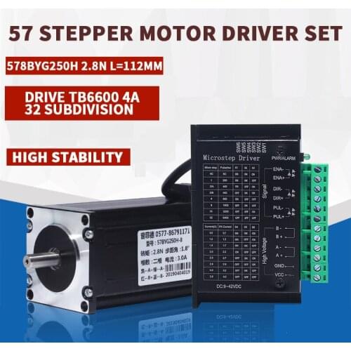 57 stepper motor set 57BYG250H torque 2.8N.M long 112MM + driver TB6600 4A 32 subdivision for CNC Kit Engraving Milling Machine
