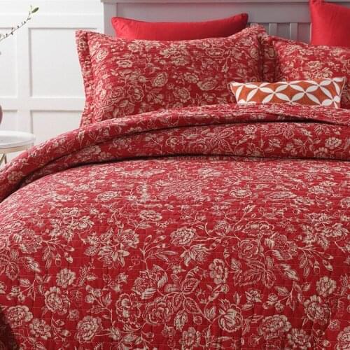 Red Bedspreads for Double Bed Quilts 3pcs Cotton Quilt Set Quilted Bed Cover Pillowcase King Queen Size Summer Blanket Quality
