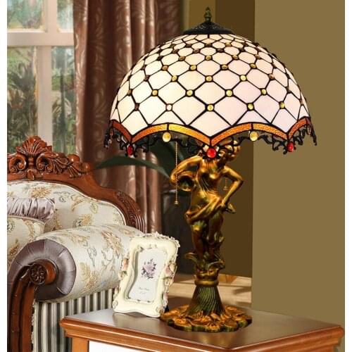 40cm creative classic white Mediterranean glass lamp shade table lamp Tiffany style living room bedroom Bar Hotel lamp