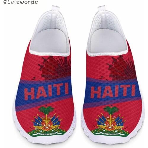 ELVISWORDS Haiti Flag Brand Design Walking Shoes for Women Loafers Mesh Slip On Girls Flats Summer Light Sneakers Zapatos Planos