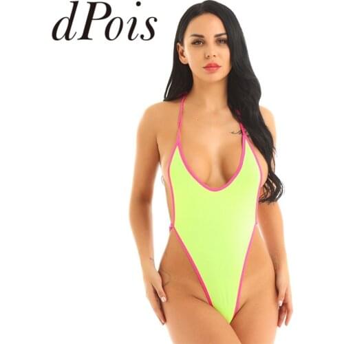 Summer One-piece Sexy Womens Swimsuits Halter Neck Self-tie G-string High Cut Thong Leotard for Women Micro Monokini Swimwear