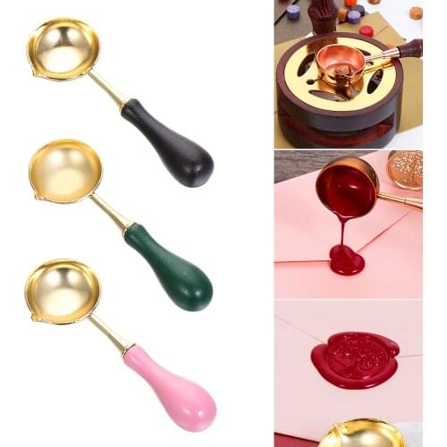 DIY Sealing Wax Melted Spoon Anti Hot Wax Seal Stamp Beads Dissolve Wax Wooden Handle Spoon for Vintage Craft Envelope Wedding