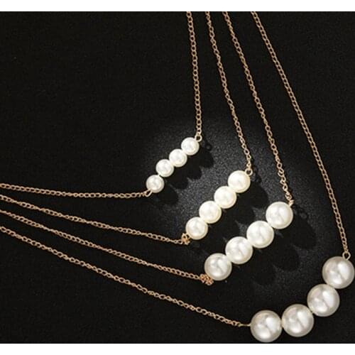 Fashion womens Pearl Necklace Pendant trend delicate multi-layer metal size double-sided pearl necklace jewelry clavicle chain