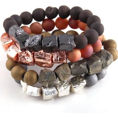 Fashion Women Luxury Jewelry Irregular Natural Pyrite Stone 10mm Druzy Beads Braceles