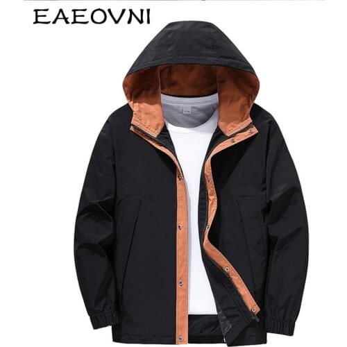 EAEOVNI Autumn Mens Hooded Jacket Zip Up Hoodie Jacket Men Windbreaker Casual Zip Up Jackets Coats Solid Color Jackets for Men
