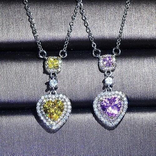 Fashion chic pink yellow crystal citrine gemstones diamonds pendant necklaces for women white gold silver color choker jewelry