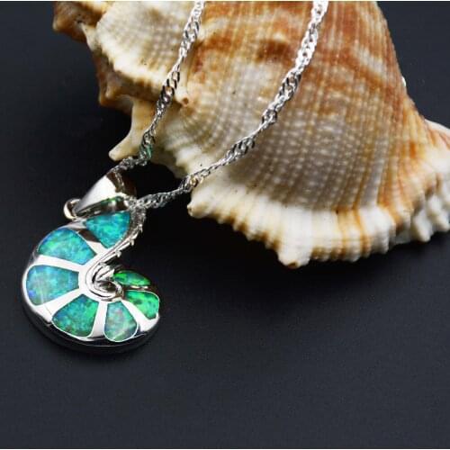 Green / Ocean Blue Fire Opal Sea Turtle / Conch / Palm Tree / Swirl Beach Themed Pendant Necklace for Gift
