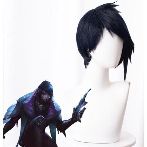 Game LOL Cosplay Wigs Aphelios Cosplay Wig 35cm Short Dark Blue Heat Resistant Synthetic Hair Party Wigs