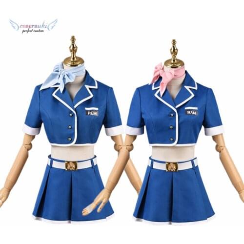 Re:ZERO Re: Life a Different World from Zero REM/Remu RAM/Ramu airline stewardess Cosplay Costume Halloween Christmas New years