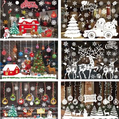 Santa Claus Deer Wall Window Stickers Christmas Decorations for Home 2020 Merry Christmas Ornaments Navidad Xmas Gifts New Year