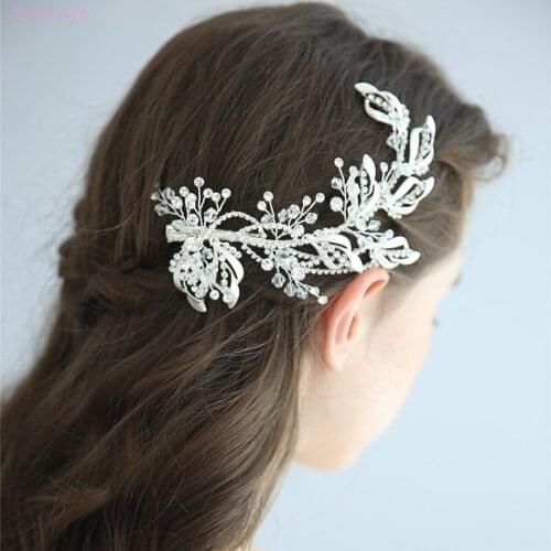 Silver Color Rhinestone Bridal Hair Jewelry Clip Leaf Women Headpiece Fashion Hair Accessories Wedding Headwear