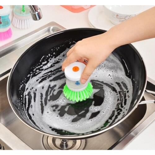 Kitchen Dish Brush With Liquid Soap Dispenser Plastic Pot Dish Cleaning Brush Home Cleaning Products Kitchen Washing Utensils