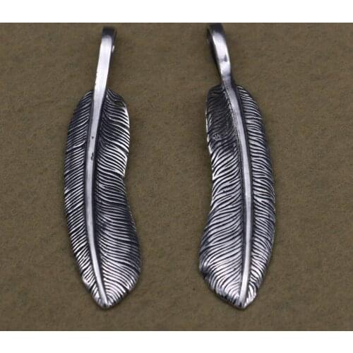 Tibetan Thai Silver Retro Mature Couple Jewelry S925 Sterling Silver Pendant Feather Pendant