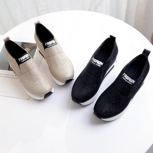 Sequin Shoes Gold Black Wedge Sneakers Women Platform Sneakers Wanita Chaussure Bling Bling New Ladies Sneakers Plataforma Shoes