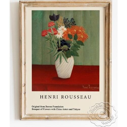 Henri Rousseau Exhibition Retro Poster, Bouquet Of Flowers With China Asters And Tokyos Art Prints Wall Picture Home Decor Print