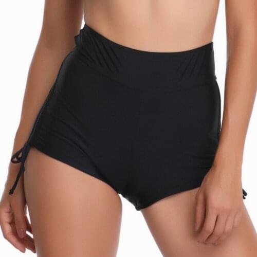 Ladies black high-waisted swimming trunks pure color nylon 2020 new comfortable and sexy one-piece swimming trunks outside