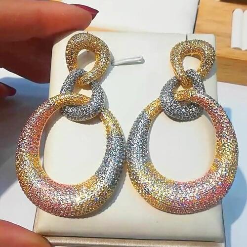 GODKI Luxury Big Trendy Design Drop Noble Earrings for Women Full Mirco CZ Paved Cubic Zircon Wedding Jewelry Gift High Quality