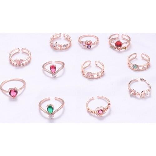 MENGJIQIAO New Korean Sweet Heart Flower Cubic Zircon Adjustable Rings For Women Fashion Waterdrop Crystal Bague Party Jewelry