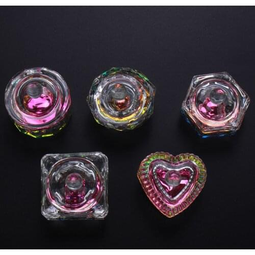 1Pc Crystal Glass Dish Cup For Nail Art Liquid Powder Multi-shapes Nail Crystal Kit Acrylic Powder Dish Nail Art Container MN78