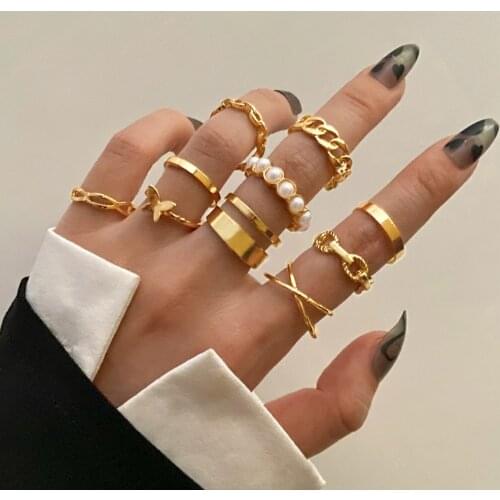 10pcs Fashion Jewelry Rings Set Hot Selling Metal Alloy Hollow Round Opening Women Finger Ring For Girl Lady Party Wedding Gifts