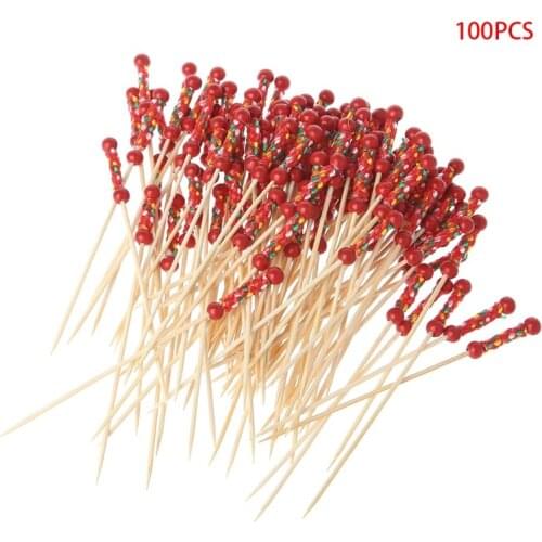 100Pcs/Bag Beads Bamboo Cocktail Picks Food Sticks Disposable Toothpicks Party
