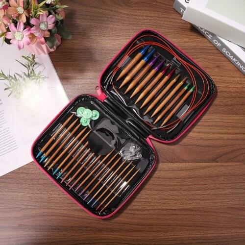 13pairs Detachable Sweater Needles Colorful Carbonization Bamboo Crochet Hooks Clips Set Handmade Knitting DIY Accessories