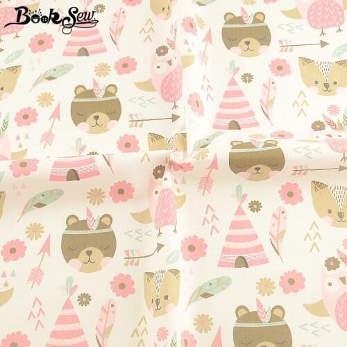 Booksew 100% Cotton Twill Baby Fabric For Dolls Cartoon Pink Bear Quilting Fabric Patchwork Sewing Cloth Textile Tissue Material