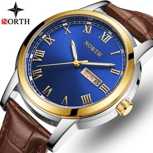 NORTH Fashion Business Watch Luxury Brand Men Watches Casual Leather Stap Watches Waterproof Quartz Wristwatch Relogio Masculino