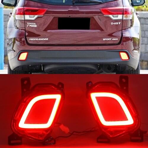 CSCSNL 1Pair reflector For Toyota Highlander 2015 2016 2017 2018 2019 LED Rear Bumper Light Fog Lamp Brake Light Turn Signal