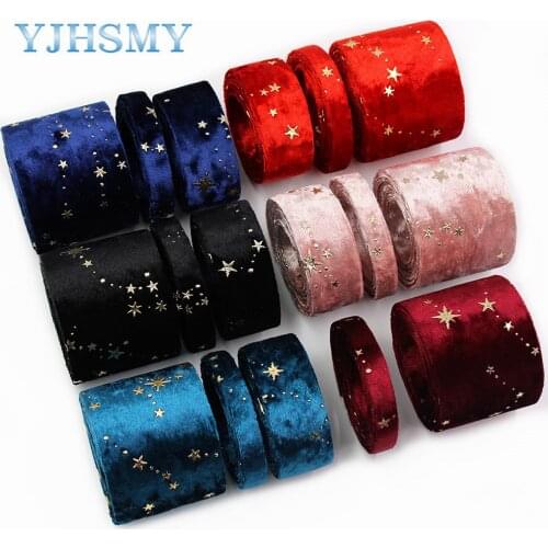 Double-Sided Gold Star Golden Velvet Cloth Ribbons 2"(50MM) 2Yards Bow Cap DIY Clothing Accessories Party Gift L-201126-1404
