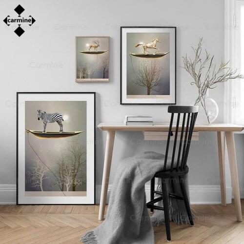 Fantastic Gold Floating Boat Wall Art Picture Natural Landscape Canvas Poster Abstract Paintings Print for Home Room Decoration