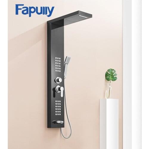Fapully Black Brushed Nickel Rainfall Shower Panel Wall Mounted SPA Rain Massage System Shower Faucet with Jets & Hand Shower