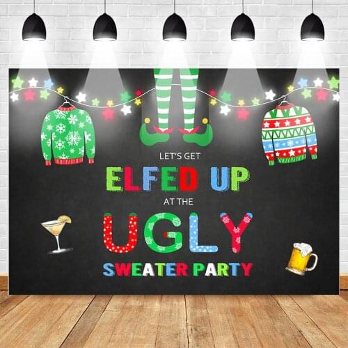 Elfed Up Ugly Sweater Party Backdrop Christmas Ugly Sweater Photography Background Christmas Holiday Ugly Sweater Party Backdrop