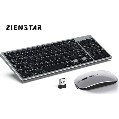 Zienstar English Ultra-Thin Dual Mode (Bluetooth+2.4G) Rechargeable Wireless Keyboard and Mouse Combo for Windows/Android/Mac