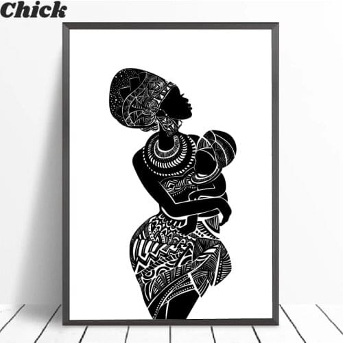Beautiful African Woman With Baby Bedroom Wall Art Canvas Painting Black And White Wall Picture Poster Modern Print Home Decor