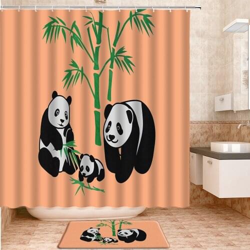 Cartoon Panda Green Bamboo Shower Curtains Set Bath Mats Rugs Carpet Entrance Door Mat Bathroom Decor Curtain Bathroom Products