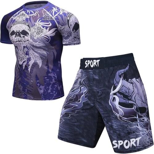 Rashguard men mma boxing t-shirt mma compression shorts muay thai t-shirts sets sport short boxe enfant bjj gi ju jitsu t shirt