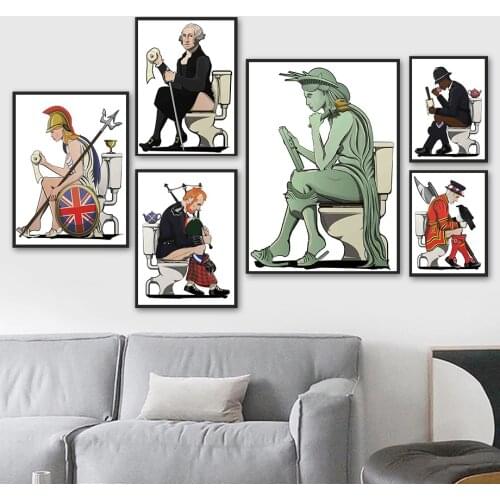 Famous Retro Character Toilet Wall Art Canvas Painting Nordic Posters And Prints Wall Pictures For Living Room Bathroom Decor