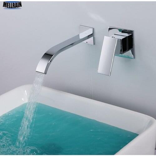 Quality brass bathroom wall mounted waterfall faucet thickening chrome plated bathroom mixer sink faucet hot and cold water tap