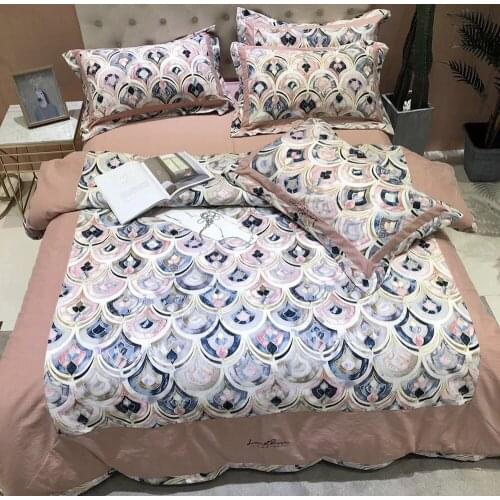 New Luxury 100% cotton Printed Flower leopard Bedding sets Sanding Queen King Modern Duvet cover Bed sheet set Pillowcases 4pcs