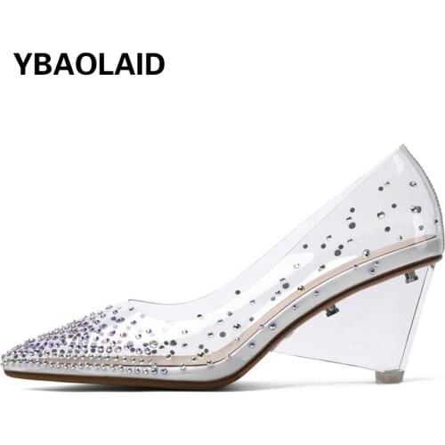 Autumn New Transparent PVC Triangle High-heeled Shoes Fashion Pointed Shallow Mouth Rhinestone Shaped High-heeled Shoes